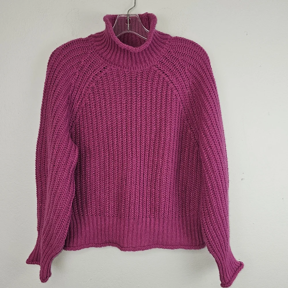 Jon & Anna Turtleneck Sweater Hot Pink Chunky Knit Ballon Sleeves Sz M Barbie